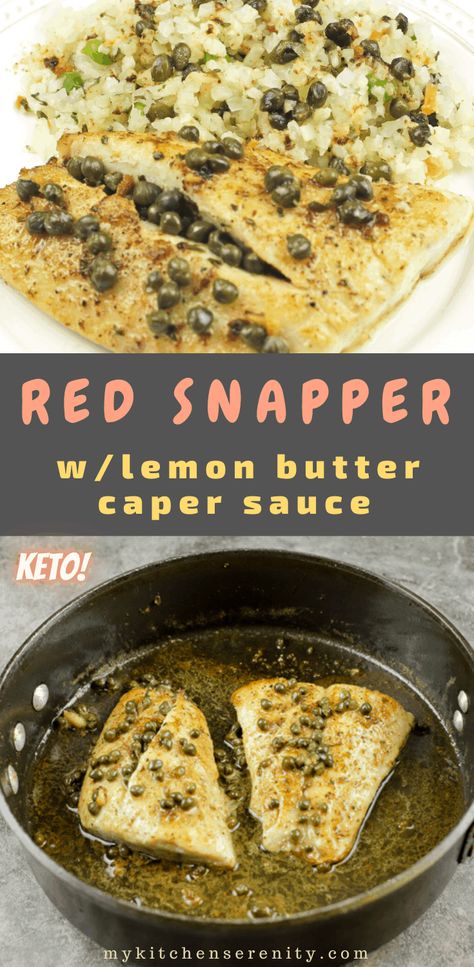 Pan Seared Red Snapper is a delicious and healthy meal that's ready in 10 minutes!  Learn how to cook red snapper with lemon butter caper sauce.  A healthy fish recipe with simple ingredients and easy directions! Red Snapper is a healthy meal that's low carb and keto-friendly, too. #snapper #fish #capers #ketofish Keto Snapper Fish Recipes, Easy Snapper Fish Recipes, Best Way To Cook Snapper, Keto Red Snapper Recipes, Red Snapper Recipes Pan Seared, Snapper Recipes Pan Seared, Cooking Red Snapper Filets, Pan Seared Snapper Fish Recipes, Snapper Filet Fish Recipes