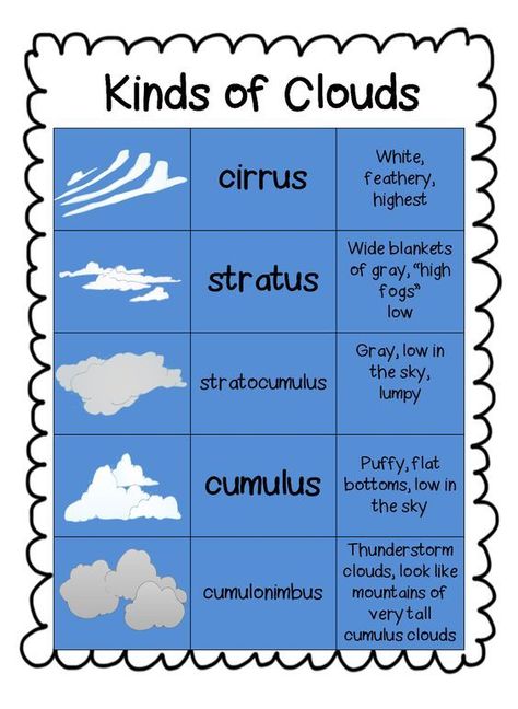 Cloud Unit.    " This little unit includes:  Information page on clouds  Two cloud poems  Cloud comparison chart to post  Cloud comparison matching activity for kids  Cloud watcher template  Pics of how to use cloud watcher  Cloud watcher recording sheet  Three main kinds of clouds interactive chart  for journals  Cloud watcher reporter  It looked Like Spilt Milk activity with written  expression  Rain cloud in a jar activity  Place value mystery picture (cloud)" Clouds For Kids, Kinds Of Clouds, Types Of Clouds, Weather Worksheets, Preschool Weather, Weather Science, Weather Theme, Weather Unit, Learning Binder