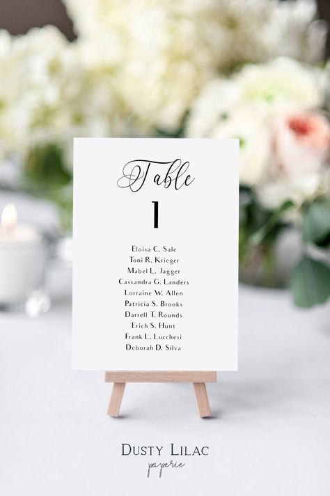 printable table number cards with guest names, black and white seating chart cards template, table cards seating plan, DLP03 #weddings #etsy #decoration #rustic #printablenumber #tablenumbercards Diy Name Cards, Seating Chart Cards, Wedding Table Seating Chart, Wedding Seating Chart Template, Printable Table Numbers, Seating Sign, Card Table Wedding, Budget Friendly Wedding, Seating Chart Template