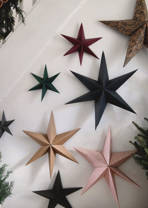 Learn how to make these easy 3D paper stars! Just a few supplies needed and you can have beautiful paper stars to decorate with in a few minutes! #diy #crafts #paperstars Diy Festive Decor, 3d Paper Decorations, Paper Ornaments Christmas Tree, Decorating With Stars, Christmas Decorations Paper Diy, How To Fold Paper Stars, Hanging Paper Stars Diy, Diy Tree Star Topper, Christmas Star Decorations Diy