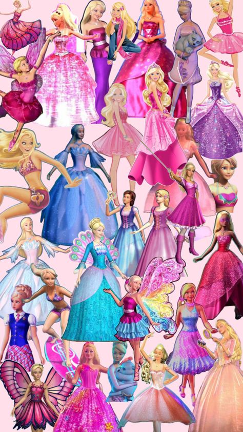 Barbie princess movies, Barbie movies, Barbie Barbie Animated Movies, Barbie Old Movies, Old Barbie Movies, Movie Collage, Barbie Fashion Sketches, Barbie Drawing, Princess Movies, Barbie Costume, Childhood Nostalgia