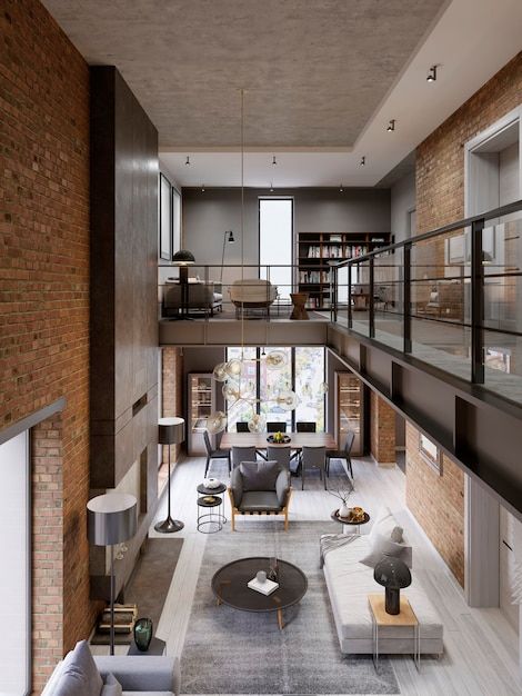 Modern Loft House, Loft Style Interior, Loft House Design, Modern Apartment Living Room, Modern Appartement, Open Kitchen And Living Room, Apartment Living Room Design, Loft Modern, Loft Interiors