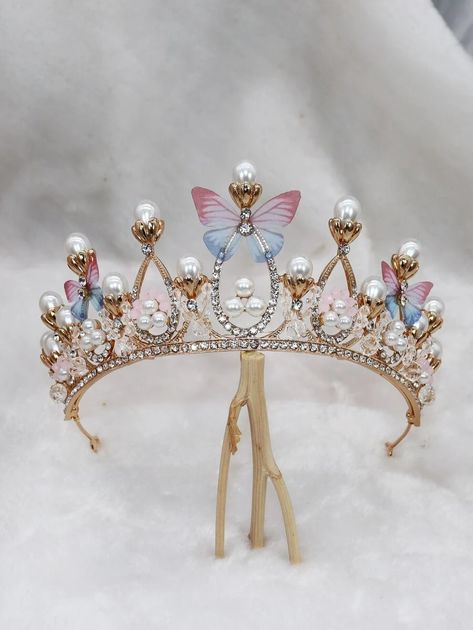 a Butterfly Tiara, Diy Tiara, Crown Bridal Hair, Cosplay Crown, Hair Accessories Crown, Butterfly Crown, Elf Ear, Rose Gold Tiara, Diy Fashion Projects