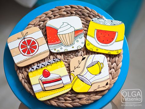 Handmade design for Tea Coasters on Behance Wooden Coasters Diy, Handpainted Coasters, Wall Hanging Ideas, Coaster Crafts, Coaster Art, Hanging Ideas, Mdf Crafts, Wood Art Projects, Paper Wall Hanging