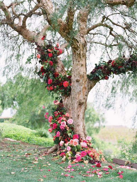 Read More: https://www.stylemepretty.com/2018/02/15/california-fall-wedding-at-a-coastal-vineyard/ Tree With Flowers, Fall Wedding Arches, Summer Wedding Ceremony, Martha Weddings, Wedding Ceremony Ideas, Wedding Ceremony Backdrop, Outdoor Wedding Decorations, Ceremony Backdrop, Tree Wedding