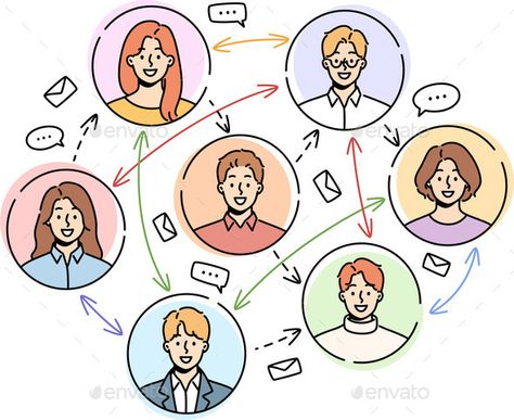 Smiling People Communication on Social Network Communication Skills Poster, Communication Pictures Image, Interpersonal Communication Pictures, Socialization Illustration, Social Person Aesthetic, Process Of Communication Drawing, Communication Process Illustration, Communication Aesthetic, People Communicating