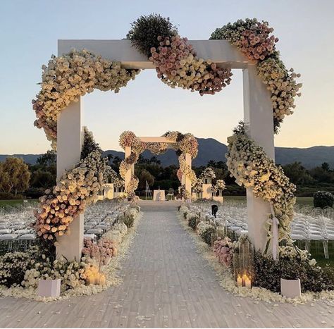 Wedding Setup, Outdoor Wedding, Arch, Candles, Flowers, White, Instagram