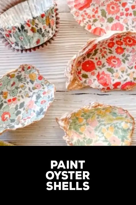 How to Paint Oyster Shells Oyster Shell Candles Diy, How To Paint Shells Seashells, What To Do With Oyster Shells, How To Paint Oyster Shells Diy, Hand Painted Shells, Oyster Shell Painting Ideas, Oyster Shells Crafts, Painted Scallop Shell, How To Decoupage Oyster Shells