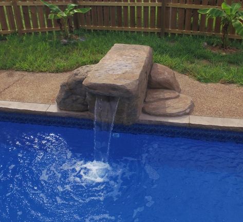 Custom Faux Stone Jump Rock with Fountain Rock Diving Board, Diy Pool Water Feature, Stone Diving Board, Jumping Rocks For Pool, Diy Pool Fountain, Rock Diving Board Pools, Waterfall Pool Ideas, Diy Pool Waterfall, Diving Rocks For Pools