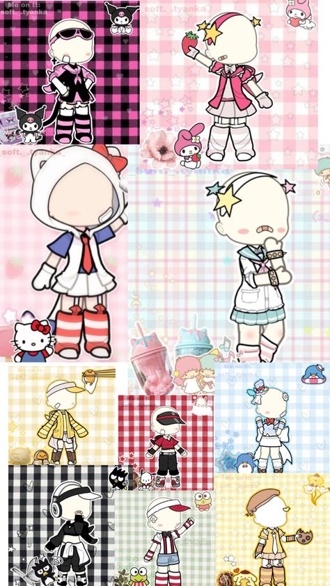 Made by meow not mine! Gacha Life Preppy Outfits, Gacha Life Sanrio Outfits, Gacha Pj Outfits, Gacha Kawaii Outfits, Gacha Life Cute Outfits, Gacha Winter Outfits, Cute Gacha Outfit Ideas, Gacha Life Outfits Ideas, Gacha Life Ideas