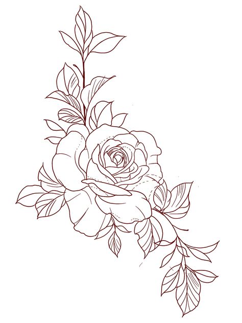 Roses Vines Tattoo, Rose With Leaves Drawing, Rose And Leaf Tattoo, Rose With Long Stem Tattoo, Rose Leaves Tattoo Design, Basic Line Tattoo, Roses Collar Bone Tattoo, Rose Garland Tattoo, Collarbone Tattoo Stencil