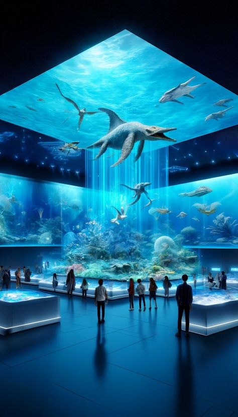 3D Holographic Museum Customization - Sea World And Dinosaur Series Ocean Exhibition Design, Hologram Museum, Hologram Exhibition, Hologram Interior, Futuristic Aquarium, Modern Futuristic Interior, Futuristic Museum, Interactive Museum Exhibits, Futuristic Exhibition