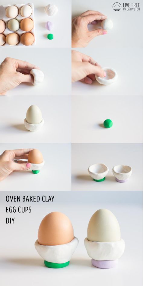 We're already in April, which means a new medium for my Friday DIY series! This month I'll be working with CLAY, starting with these festive clay egg cups. Air Dry Clay Egg Cups, Diy Egg Cup, Diy Clay Egg Holder, Air Dry Clay Egg Holder, Clay Egg Cups, Clay Egg Holder, Das Clay Ideas, Oven Baked Clay, Diy Oven