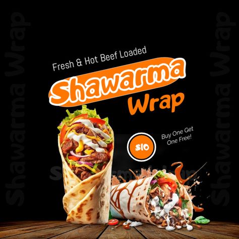 shawarma wrap restaurant ad flyer template Sharwama Flyer Design, Restaurant Posters, Shawarma Wrap, Restaurant Ad, Restaurant Poster, Kindle Book Cover, Food Menu Design, Etsy Banner, Delicacy Food