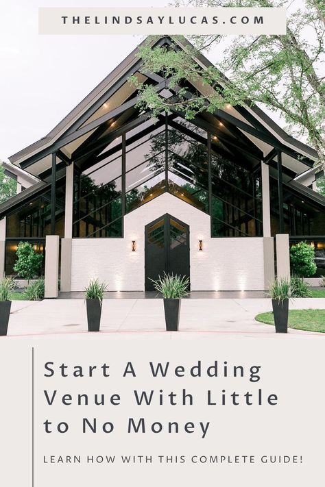 How to Start a Wedding Venue With Little to No Money Venue Landscaping Ideas, Wedding Venues Ideas Outdoor, Building A Wedding Venue Ideas, Venue Space Design, Wedding Venue Asthetic, Wedding Venue Name Ideas, Modern Wedding Venue Exterior, Country Wedding Venue Ideas, Country Wedding Venues Barns