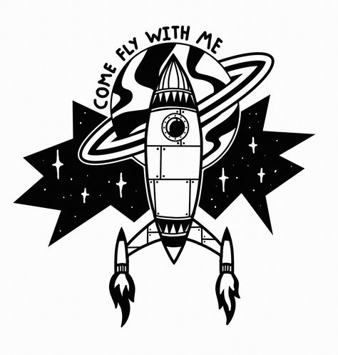 Duke Tattoo, Science Tattoo, Rocket Tattoo, Artist Cartoon, Rocket Space, Science Fiction Artwork, Retro Rocket, Pop Art Drawing, Sweet Tattoos