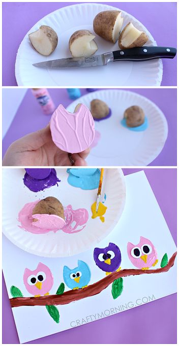 Potato Print Owl Craft for Kids - Crafty Morning Owl Craft, Potato Print, Crafty Morning, Owl Crafts, Paper Plate Crafts, Plate Crafts, Crafty Kids, Kraf Diy, Craft For Kids