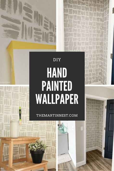 Handpainted DIY Wallpaper Accent Wall #accentwall #handpaintedwall #diyaccentwall #paintedwall #stenciledwall #closetmakeover #hallcloset Corner Pantry Shelves, Accent Wall Diy, Rental Friendly, Painted Wallpaper, Pantry Shelves, Corner Pantry, Bedroom Redo, Hand Painted Wallpaper, Temporary Wall