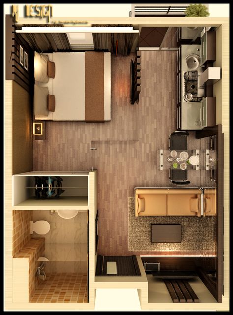 Apartment Ocean Park by ryb-benjamin Studio Apartment Floor Plans, Apartemen Studio, Wohne Im Tiny House, Pelan Rumah, Studio Apartment Layout, Apartment Floor Plans, Bilik Tidur, Studio Living, Apartment Layout