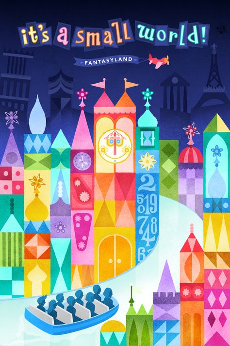 Vintage Disney Posters, Its A Small World, Disney Poster, It’s A Small World, Disney Attractions, It's A Small World, Disney Rooms, Retro Disney, Disney Rides