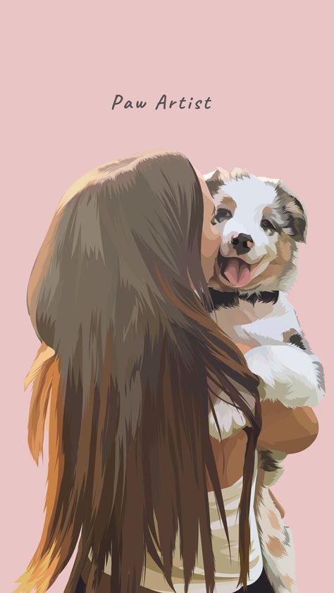 Pet With Owner, Me And My Dog Drawing, Dog Love Aesthetic, Cat And Dog Wallpaper, Royal Pet Portrait, Cute Dog Drawing, Aussie Dog, Dog Animation, Custom Portrait Illustration