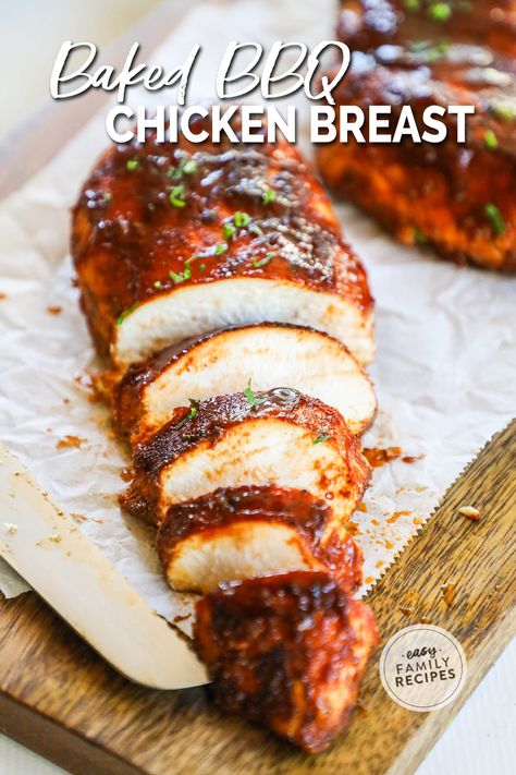 This 30 Minute Baked BBQ Chicken Breast is a summer recipe you can enjoy all year long! The chicken is slathered in a sweet, smoky, savory spice blend, covered in BBQ sauce, then baked until tender and juicy. Serve this Oven-Baked BBQ Chicken with any of your favorite summer side dishes. It's a meal that the whole family will love that takes just 5 minutes to prep. Serve this BBQ Oven Baked Chicken as is or shred it up and use it in another recipe! Baked Bbq Chicken Breast, Easy Baked Bbq Chicken, Bbq Baked Chicken Breast, Baked Bbq Chicken Recipes, Bbq Chicken Breast Recipe, Oven Baked Bbq Chicken, Sweet Potato Oven, Easy Bbq Recipes, Savory Spice