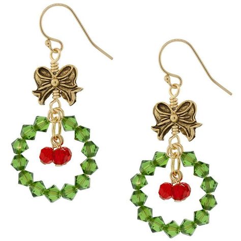 Wreath Earrings, Pola Bordir, Fusion Beads, Festive Wreath, Christmas Bead, Earrings Inspiration, Holiday Earring, Homemade Jewelry, Holiday Jewelry