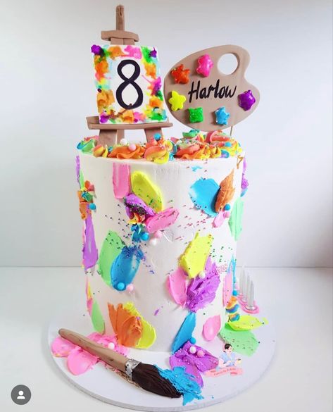 Paint Themed Birthday Party Cake, 8 Shaped Birthday Cake, Artistic Birthday Cake, Arts And Crafts Birthday Cake, Paint Splatter Birthday Party Ideas, Art Party Birthday Cake, Art Theme Birthday Cake, Paint Party Cake Ideas, Paint Party Cupcakes