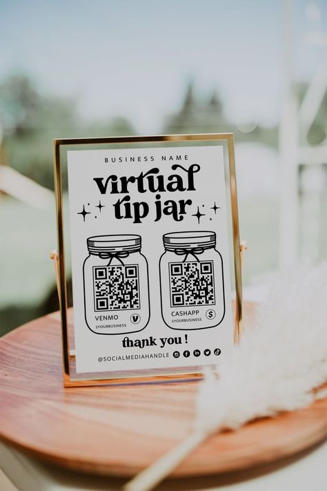 Venmo Tip Jar, Cashapp Qr Code, Vendor Booth Freebies, Acrylic Sign Board Design, Cash Tips Appreciated Signs, Cricut Qr Code, Scan Here Qr Code Design, Qr Code Marketing Ideas, Tip Jar Sign Ideas