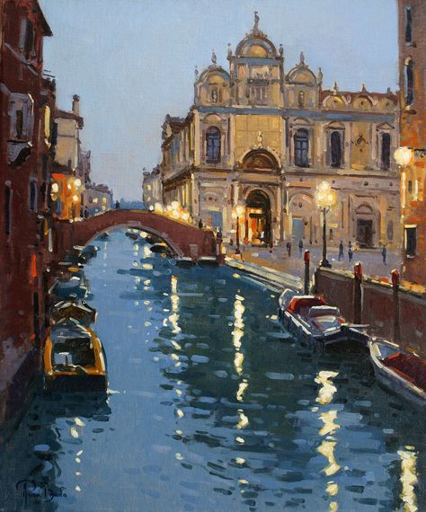 Italy Watercolor Paintings, Living In The Uk, Venice Painting, Large Canvas Painting, Italy Landscape, Italy Painting, Artsy Photos, Fancy Art, Landscape Art Painting