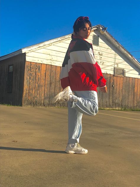 Red windbreaker jacket Red Windbreaker, 90s Outfit, Windbreaker Jacket, Outfit Inspo, Red