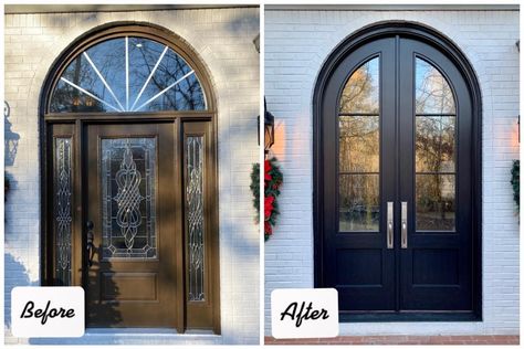 Arched Entry Doors, Main Door Design Photos, Arched Front Door, Double Front Entry Doors, French Front Doors, Front Entry Door, Front Door Inspiration, Iron Front Door, Custom Front Doors