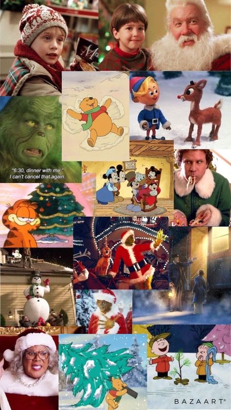 A collage of all the best christmas movies Christmas Movie Wallpaper Iphone, Christmas Movies Collage, Christmas Movie Collage Wallpaper, Christmas Wallpaper Movies, Christmas Movies Wallpaper, A Christmas Story Wallpaper, Christmas Movie Collage, Christmas Movie Wallpaper, Disney Christmas Wallpaper