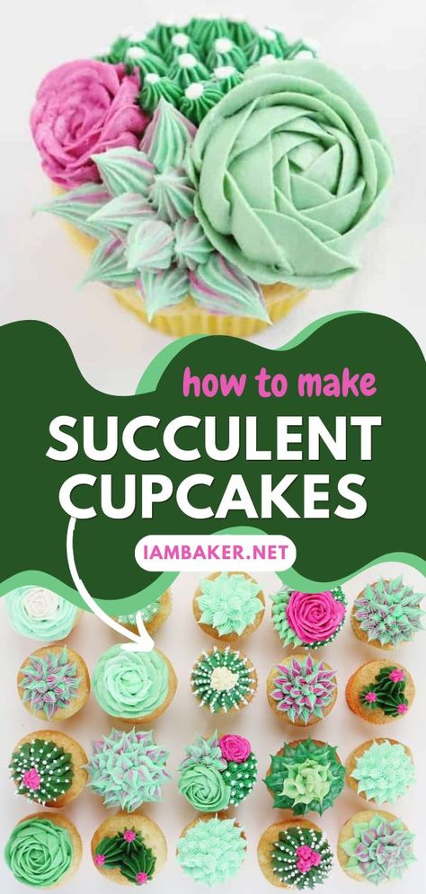 Succulent Cupcakes Diy Easy, Succulents Cupcakes Diy, Succulent Plant Cupcakes, Succulents Birthday Cake, Succulent Theme Birthday Party, Succulent Cookie Cake, How To Make Cactus Cupcakes, Succulent Frosting Tutorials, Succulent Cupcakes Easy