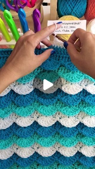 Naztazia on Instagram: "You can crochet this layered shell stitch to look like ocean waves using shades of blue, green, and white yarn. The pattern consists of single, double and treble crochet stitches.  #crochet #knittinginspiration #ocean #artistoninstagram #wool #yarn #pattern #waves #embroidery #textileart #makingmemories #naztazia #reels" Ocean Waves, Waves Embroidery, Shades Of Blue Green, Treble Crochet, Stitches Crochet, Shell Stitch, Treble Crochet Stitch, Making Memories, Knitting Inspiration