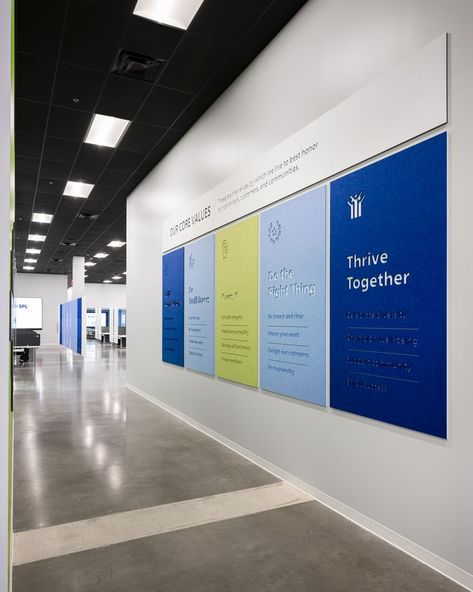 Custom Mur Wall-Mounted Acoustic Panels Values Wall Office, Office Wall Branding Ideas, Corporate Gallery Wall, Core Values Wall Design, Company Core Values Design, Picture Wall Ideas Office, Corporate Bulletin Board Ideas, Corporate Values Design, Corporate Values Wall