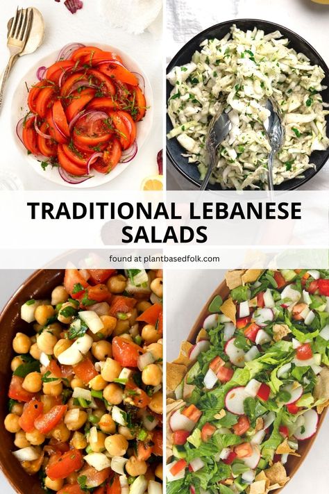 Lebanese Chickpea Salad, Lebanese Salads, Vegan Lebanese, Best Vegan Salads, Lebanese Lentil Soup, Lebanese Salad, Middle Eastern Salads, Tomato And Onion Salad, Tasty Salads