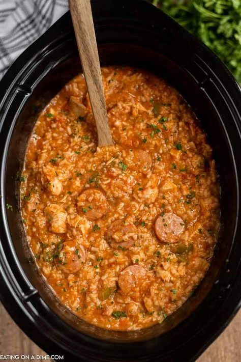 Crock Pot Jambalaya is such a hearty meal with chicken and sausage. Packed with just enough heat to jazz it up but perfect for the entire family to enjoy. Crockpot Jambalaya Recipe, Jambalaya Recipe Slow Cooker, Jambalaya Recipe Crockpot, Crockpot Jambalaya, Shrimp Jambalaya Recipe, Chicken Jambalaya Recipe, Crock Pot Shrimp, Sausage Jambalaya Recipe, Chicken Jambalaya