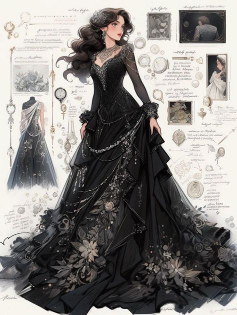 Dreamy Gowns, Old Fashion Dresses, Fantasy Dresses, Fashion Drawing Dresses, Dress Design Sketches, Fashion Illustration Dresses, Dress Sketches, Dress Drawing, Fantasy Gowns