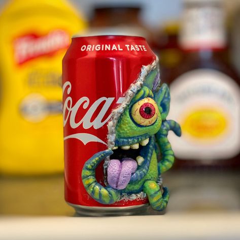 Artist and scultpor Steve Casino uses peanuts, Coke cans, and other miscellaneous "junk" for his incredible miniature sculptures. Check out the full interview to learn more! Monster Sculpture, Ceramic Monsters, Soda Can Crafts, Coke Can, Clay Monsters, Spray Can Art, Monster Crafts, Monster Energy Drink, Art Toys Design