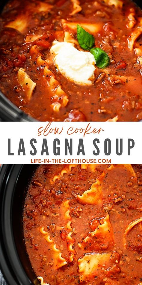 Slow Cooker Lasagna Soup is a hearty pasta soup that is best served with the ones you love. Crockpot Lasagna Soup Recipe, Lasagne Soup, Slow Cooker Lasagna Soup, Lasagna Soup Crockpot, Easy Lasagna Soup, Fall Crockpot Recipes, Lasagna Soup Recipe, Crockpot Lasagna, Slow Cooker Lasagna