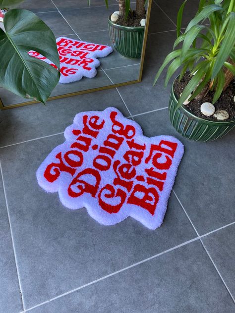 Cute Custom Rugs, Aesthetic Rugs Bedroom, Tafting Rugs, Custom Rugs Design, Homemade Rugs, Cool Rug, You're Doing Great, Funky Rugs, Future Apartment Decor