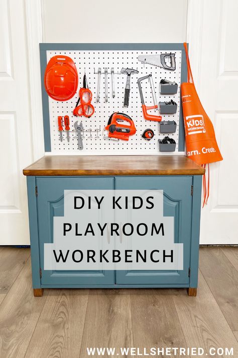 Kids play workbench, kids tool bench Kids Tool Bench Diy, Diy Kids Tool Bench, Diy Kids Workbench, Toddler Workbench, Toddler Tool Bench, Diy Kids Play, Ikea Toy Kitchen, Kids Tool Box, Diy Benches