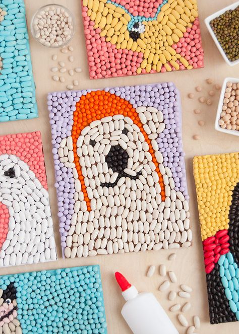 Bean Art Animals Inspired by Dolittle | Handmade Charlotte Bean Art, معرض فني, Seed Art, Art Projects For Teens, Handmade Charlotte, Homeschool Art, Art Animals, Camping Crafts, Animal Crafts