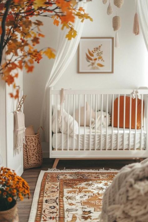 Creating an Autumn Nursery: Calm and Cozy Fall Theme Nursery, Pumpkin Themed Nursery, Autumn Nursery Ideas, Autumn Theme Nursery, Pale Orange Nursery, Nursery Ideas Orange, Orange Nursery Ideas, Orange Nursery Ideas Gender Neutral, Autumn Nursery