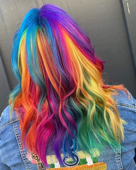 Pinwheel rainbow Rainbow Hair Aesthetic, Colourful Hair, Hair Aesthetic, Rainbow Hair, Hair Dye, Dyed Hair, Hair Ideas, Hair Color, Dye