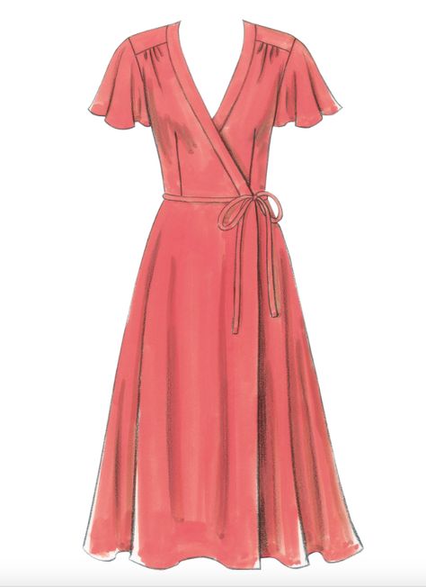 Favorite Wrap Dress Patterns Frock Designs, Wrap Dress Pattern, Long Frock, Fashion Drawing Dresses, Dress Design Sketches, Butterick Sewing Pattern, Miss Dress, Fashion Design Sketches, Flutter Sleeve Dress