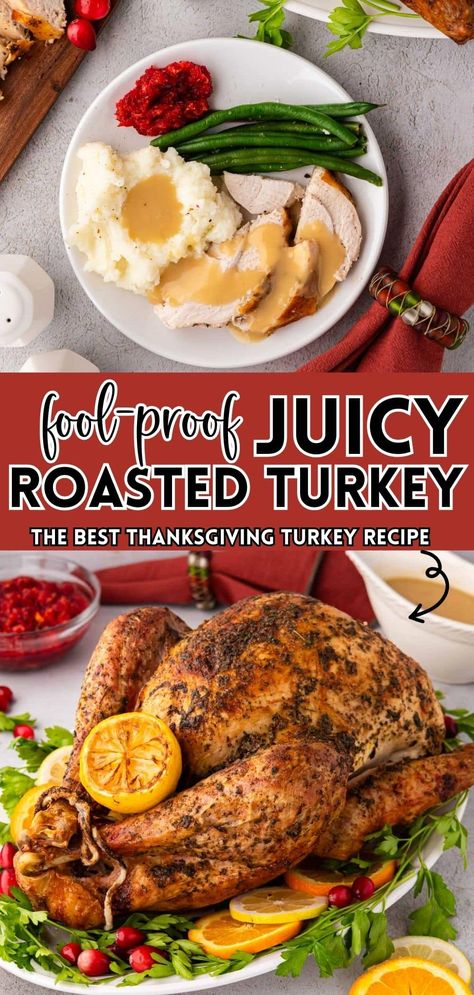 Turkey Breast Bone In Recipes, Roasted Turkey Breast Bone In, Easy Turkey Brine, Turkey In Oven, Best Roasted Turkey, Best Thanksgiving Turkey Recipe, Perfect Roast Turkey, Whole Turkey Recipes, Herb Roasted Turkey