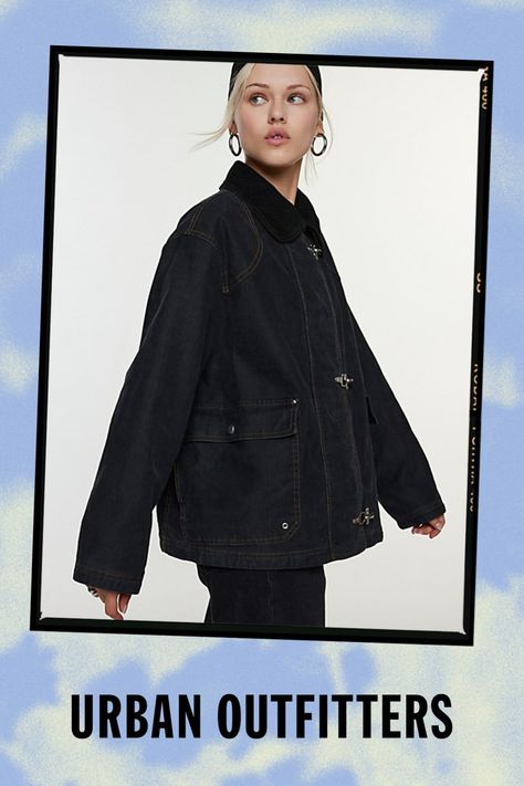 Practical-made-chic BDG canvas jacket in a relaxed, oversized fit. Designed with an oversized corduroy collar, oversized patch pockets and double snap & toggle closure. Only at Urban Outfitters. Features BDG Charles canvas duffle jacket Oversized chore jacket Oversized corduroy collar and relaxed sleeves Double breasted oversized patch pockets with toggle-front closure Oversized relaxed fit Cropped length Layered snap and toggle closure UO exclusive Content + Care 100% Cotton Machine wash Imported Size + Fit Model in Green is 5’10.5" and wearing size Medium Measurements taken from size Medium Chest: 41" Length: 21" | BDG Charles Canvas Duffle Jacket in Black, Women's at Urban Outfitters Women's Jackets, Women's Coats, Urban Outfitters Jacket, Canvas Jacket, Chore Jacket, Media Chest, Women Men Shoes, Black Fits, Oversized Fits