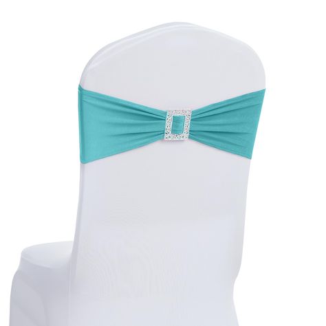 PRICES MAY VARY. MATERIAL:Sash(90% Polyester & 10% Spandex ), Buckle(100% Plastic).The white chair covers are not included. Dimension: 13.8*5.5 inches,with stretch can fit for 35-48CM Chair Back Width.It can fit for most of Banquet Chairs, Stacking Chairs, Dining Room Chairs. Easy to Use:These stretch sashes for chairs are easy to wear and take off, no need to tie a bow, you just need to stretch over the chair cover. Easy care & Reusable: Washable. No need ironing. Can be used time and time agai Tiffany Party Decorations, Tiffany And Co Party Decorations, Tiffany Blue Party Decorations, Tiffanys Decor, Tiffany Blue Sweet 16, Tiffany Blue Baby Shower, Turquoise Wedding Decorations, Tiffany Theme Party, Tiffany Blue Party